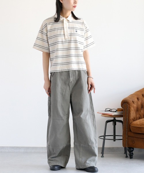 cepo（セポ）の「ワンポイントクマ刺繍マルチボーダーポロシャツ（Tシャツ/カットソー・レディース・グレー/ブラウン・M）」の3枚目の写真