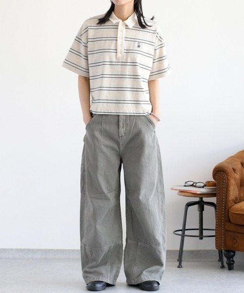 cepo（セポ）の「ワンポイントクマ刺繍マルチボーダーポロシャツ（Tシャツ/カットソー・レディース・グレー/ブラウン・M）」の4枚目の写真