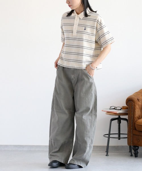 cepo（セポ）の「ワンポイントクマ刺繍マルチボーダーポロシャツ（Tシャツ/カットソー・レディース・グレー/ブラウン・M）」の5枚目の写真