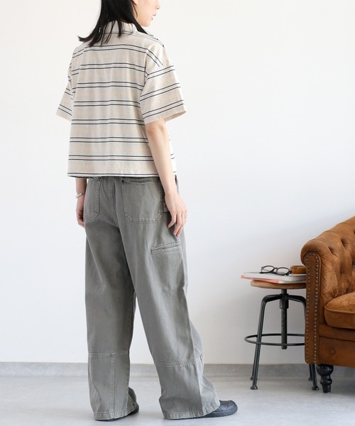 cepo（セポ）の「ワンポイントクマ刺繍マルチボーダーポロシャツ（Tシャツ/カットソー・レディース・グレー/ブラウン・M）」の7枚目の写真