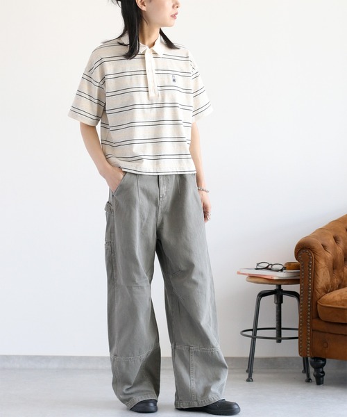 cepo（セポ）の「ワンポイントクマ刺繍マルチボーダーポロシャツ（Tシャツ/カットソー・レディース・グレー/ブラウン・M）」の8枚目の写真