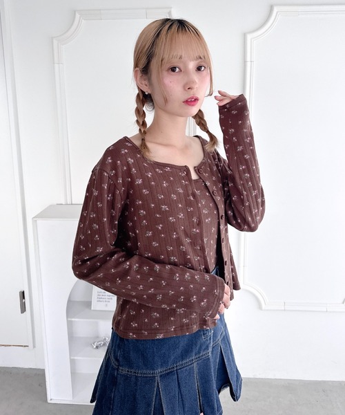 セール】【2点SET】フラワープリントカーディガン＋キャミソール