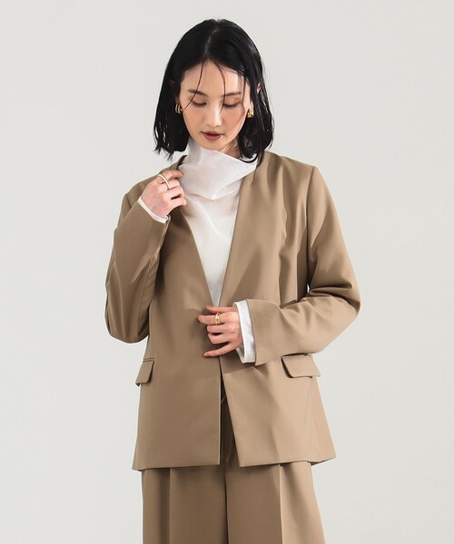 セール】【12/4値下げ】ポリエステル ウール ラペルレス ジャケット