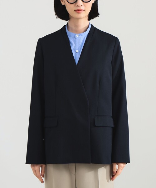 Demi-Luxe BEAMS（デミルクス ビームス）の「【1/9再値下げ】ポリエステル ウール ラペルレス ジャケット（その他アウター・レディース・ベージュ/ネイビー・36/38）」の3枚目の写真