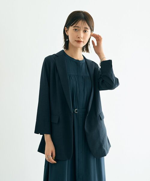 YECCA VECCA（イェッカヴェッカ）の「リネンライクジャケット②（テーラードジャケット・レディース・ネイビー/ブラウン・FREE）」の9枚目の写真