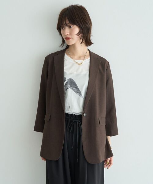 YECCA VECCA（イェッカヴェッカ）の「リネンライクジャケット②（テーラードジャケット・レディース・ネイビー/ブラウン・FREE）」の10枚目の写真