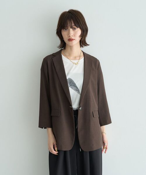 YECCA VECCA（イェッカヴェッカ）の「リネンライクジャケット②（テーラードジャケット・レディース・ネイビー/ブラウン・FREE）」の11枚目の写真