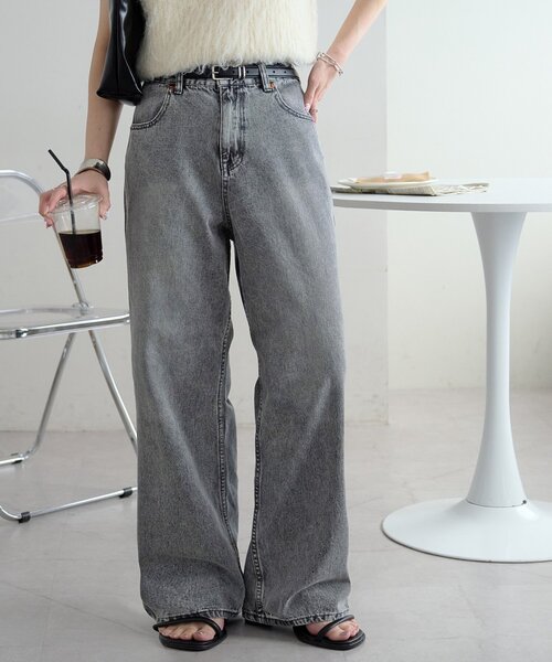 グレーデニム サイドポケット付きストレートパンツ セール】デニムストレートパンツ（デニムパンツ）｜DISCOAT（ディス