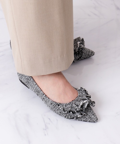 セール】ラッフルデザイン ポインテッドトゥフラットシューズ