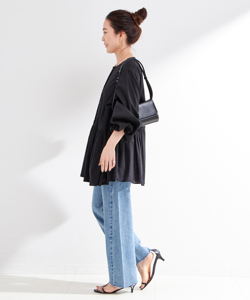 B.C STOCK（ベーセーストック）の「手洗い可 / 切り替えチュニックブラウス（シャツ/ブラウス・レディース・ブラック/ホワイト/グリーン・FREE）」の5枚目の写真