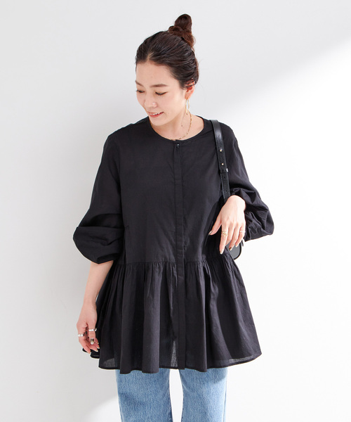 B.C STOCK（ベーセーストック）の「手洗い可 / 切り替えチュニックブラウス（シャツ/ブラウス・レディース・ブラック/ホワイト/グリーン・FREE）」の7枚目の写真