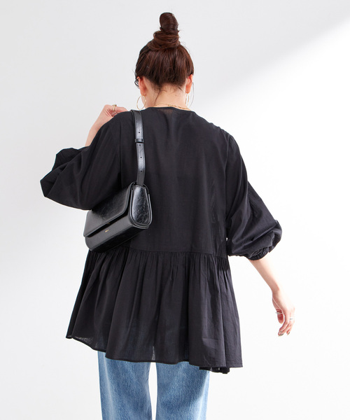 B.C STOCK（ベーセーストック）の「手洗い可 / 切り替えチュニックブラウス（シャツ/ブラウス・レディース・ブラック/ホワイト/グリーン・FREE）」の9枚目の写真