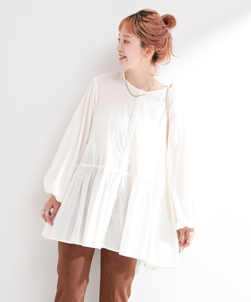 B.C STOCK（ベーセーストック）の「手洗い可 / 切り替えチュニックブラウス（シャツ/ブラウス・レディース・ブラック/ホワイト/グリーン・FREE）」の13枚目の写真