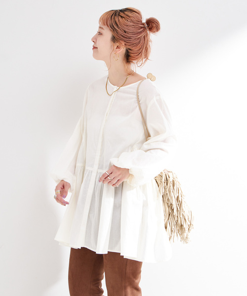 B.C STOCK（ベーセーストック）の「手洗い可 / 切り替えチュニックブラウス（シャツ/ブラウス・レディース・ブラック/ホワイト/グリーン・FREE）」の14枚目の写真