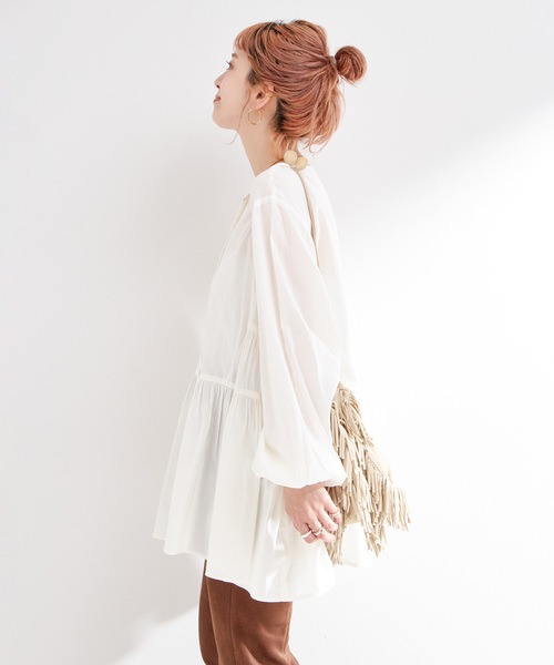 B.C STOCK（ベーセーストック）の「手洗い可 / 切り替えチュニックブラウス（シャツ/ブラウス・レディース・ブラック/ホワイト/グリーン・FREE）」の15枚目の写真