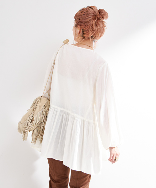 B.C STOCK（ベーセーストック）の「手洗い可 / 切り替えチュニックブラウス（シャツ/ブラウス・レディース・ブラック/ホワイト/グリーン・FREE）」の16枚目の写真