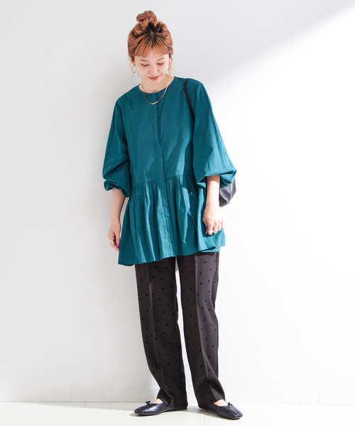 B.C STOCK（ベーセーストック）の「手洗い可 / 切り替えチュニックブラウス（シャツ/ブラウス・レディース・ブラック/ホワイト/グリーン・FREE）」の18枚目の写真