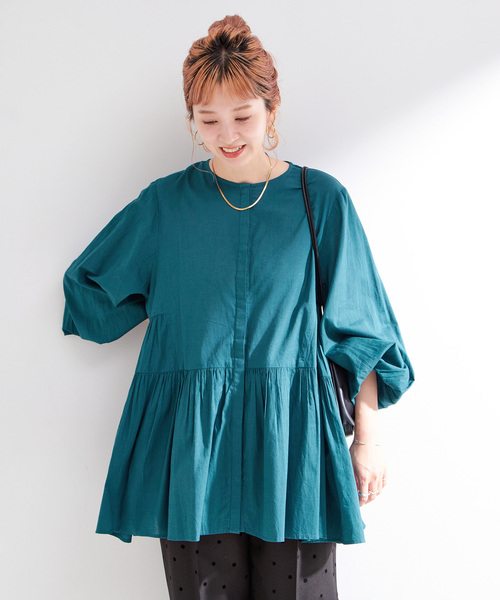 B.C STOCK（ベーセーストック）の「手洗い可 / 切り替えチュニックブラウス（シャツ/ブラウス・レディース・ブラック/ホワイト/グリーン・FREE）」の21枚目の写真