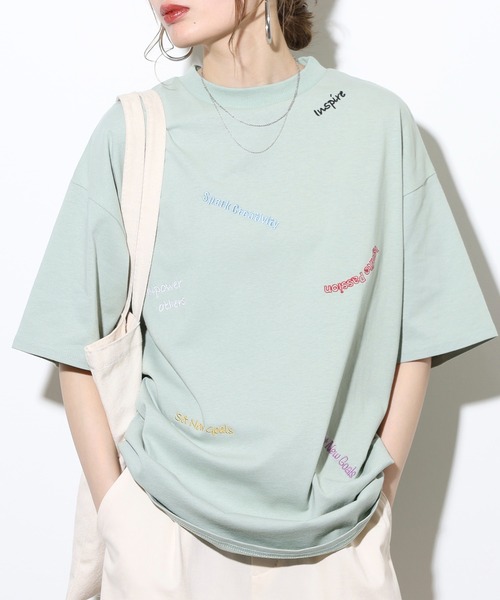 FUNALIVE(ファンアライブ)の「カラーロゴ刺繍オーバーサイズメッセージTシャツ(Tシャツ/カットソー・レディース・グリーン/ブラック/オフホワイト・FREE)」の16枚目の写真