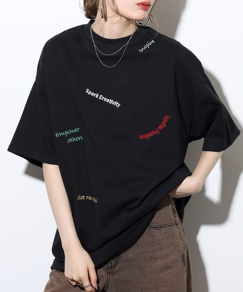 FUNALIVE(ファンアライブ)の「カラーロゴ刺繍オーバーサイズメッセージTシャツ(Tシャツ/カットソー・レディース・グリーン/ブラック/オフホワイト・FREE)」の10枚目の写真