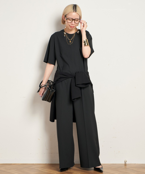 AP STUDIO(エーピーストゥディオ)の「TRWハーフスリーブオールインワン(つなぎ/オールインワン・レディース・ブラック・36/38)」の9枚目の写真