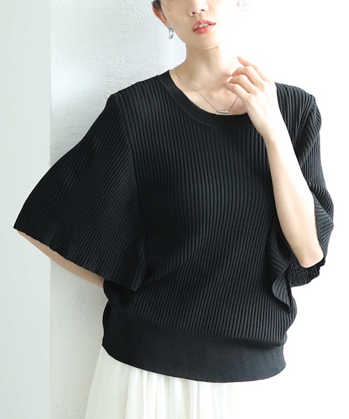 Sawa a la mode(サワアラモード)の「サマーリブニットドルマンスリーブトップス(ニット/セーター・レディース・ブラック/ホワイト・FREE)」の2枚目の写真