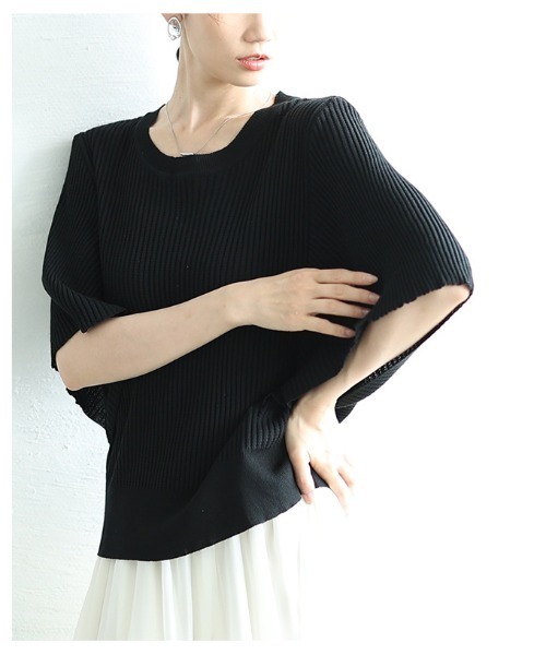Sawa a la mode(サワアラモード)の「サマーリブニットドルマンスリーブトップス(ニット/セーター・レディース・ブラック/ホワイト・FREE)」の8枚目の写真