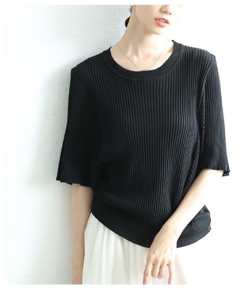 Sawa a la mode(サワアラモード)の「サマーリブニットドルマンスリーブトップス(ニット/セーター・レディース・ブラック/ホワイト・FREE)」の11枚目の写真