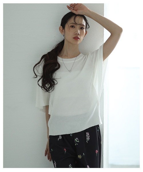 Sawa a la mode(サワアラモード)の「サマーリブニットドルマンスリーブトップス(ニット/セーター・レディース・ブラック/ホワイト・FREE)」の13枚目の写真