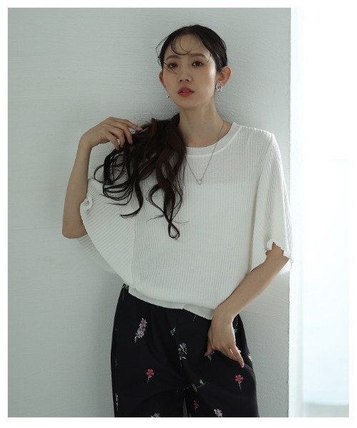 Sawa a la mode(サワアラモード)の「サマーリブニットドルマンスリーブトップス(ニット/セーター・レディース・ブラック/ホワイト・FREE)」の18枚目の写真