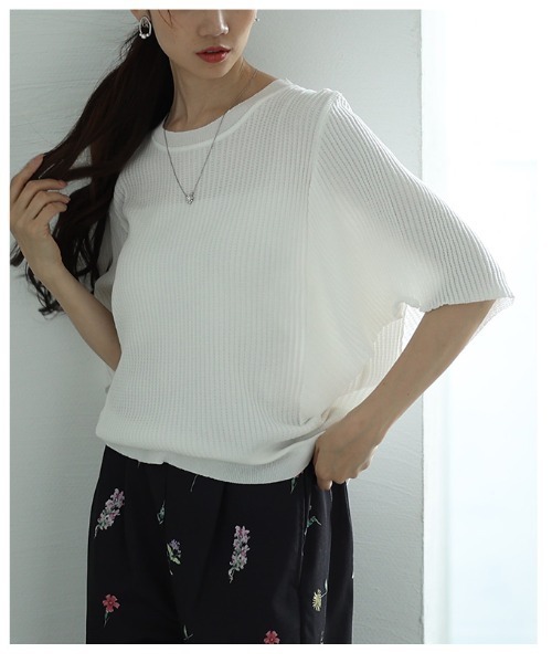 Sawa a la mode(サワアラモード)の「サマーリブニットドルマンスリーブトップス(ニット/セーター・レディース・ブラック/ホワイト・FREE)」の21枚目の写真