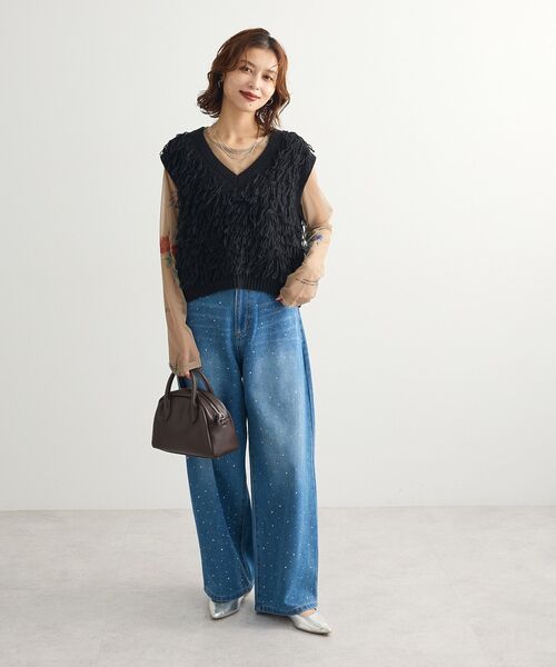 ELENCARE DUE（エレンカーレデュエ）の「・ELENCARE DUE ラインストーンデニム（デニムパンツ・レディース・ライトインディゴブルー/ブラック・FREE）」の4枚目の写真