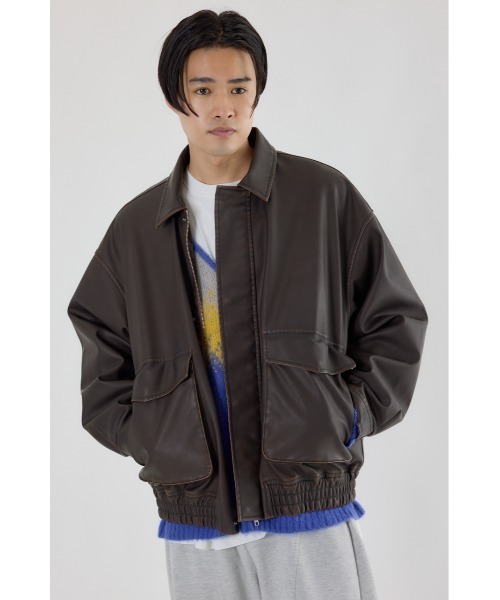 RODEO CROWNS WIDE BOWL(ロデオクラウンズワイドボウル)の「ヴィンテージフェイクレザーブルゾン(ブルゾン・レディース・ブラック/ダークグリーン/ブラウン・LARGE/MEDIUM)」の9枚目の写真