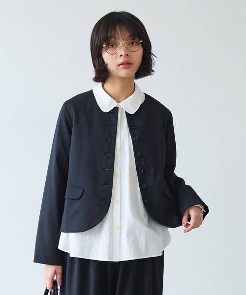 bulle de savon(ビュルデサボン)の「2/80 TWツイル ノーカラージャケット(ノーカラージャケット・レディース・ブラック/グレー・FREE)」の2枚目の写真