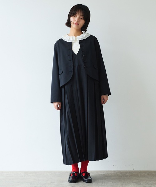 bulle de savon(ビュルデサボン)の「2/80 TWツイル ノーカラージャケット(ノーカラージャケット・レディース・ブラック/グレー・FREE)」の16枚目の写真