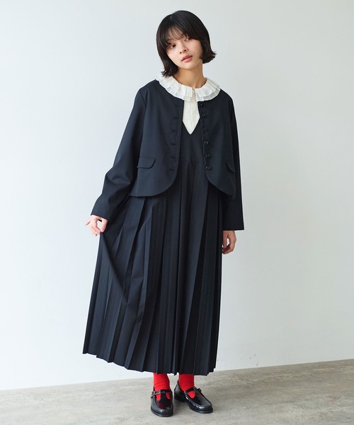 bulle de savon(ビュルデサボン)の「2/80 TWツイル ノーカラージャケット(ノーカラージャケット・レディース・ブラック/グレー・FREE)」の17枚目の写真