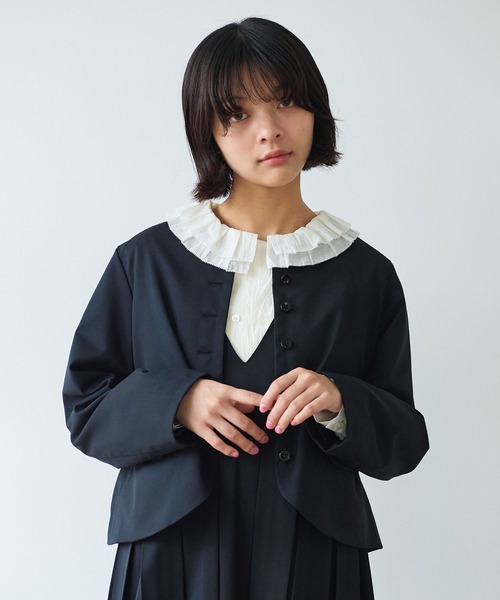 bulle de savon(ビュルデサボン)の「2/80 TWツイル ノーカラージャケット(ノーカラージャケット・レディース・ブラック/グレー・FREE)」の11枚目の写真