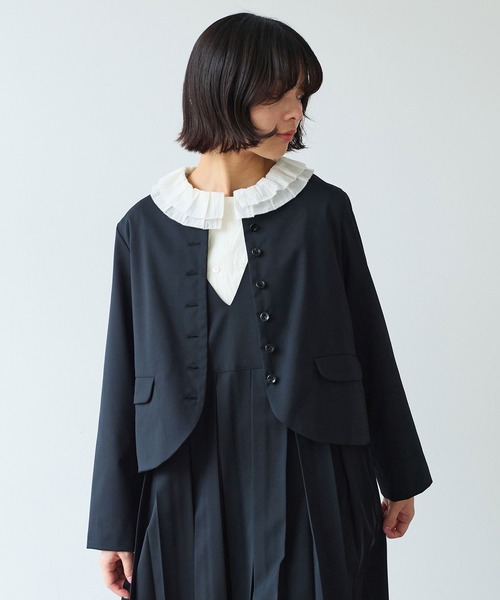 bulle de savon(ビュルデサボン)の「2/80 TWツイル ノーカラージャケット(ノーカラージャケット・レディース・ブラック/グレー・FREE)」の12枚目の写真