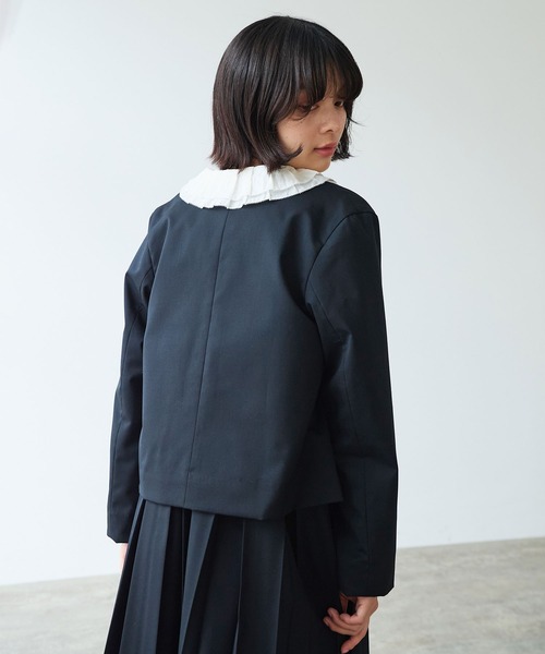 bulle de savon(ビュルデサボン)の「2/80 TWツイル ノーカラージャケット(ノーカラージャケット・レディース・ブラック/グレー・FREE)」の13枚目の写真