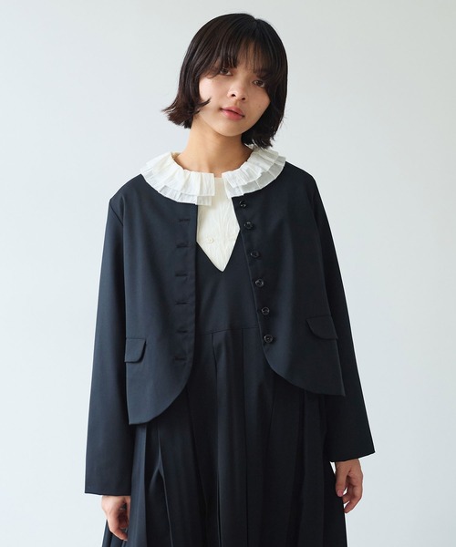 bulle de savon(ビュルデサボン)の「2/80 TWツイル ノーカラージャケット(ノーカラージャケット・レディース・ブラック/グレー・FREE)」の14枚目の写真