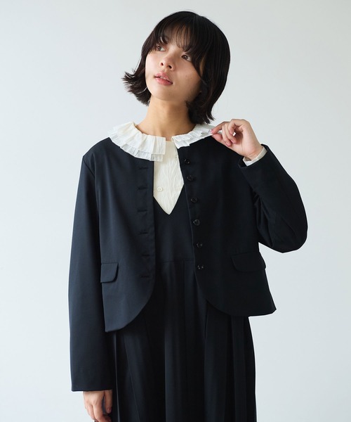 bulle de savon(ビュルデサボン)の「2/80 TWツイル ノーカラージャケット(ノーカラージャケット・レディース・ブラック/グレー・FREE)」の15枚目の写真