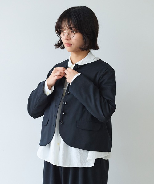 bulle de savon(ビュルデサボン)の「2/80 TWツイル ノーカラージャケット(ノーカラージャケット・レディース・ブラック/グレー・FREE)」の3枚目の写真