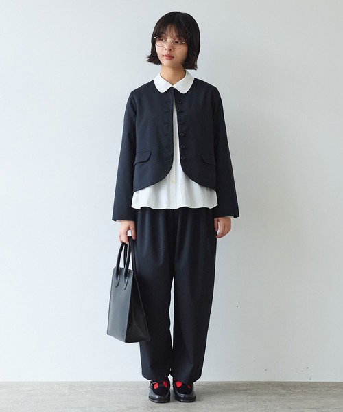 bulle de savon(ビュルデサボン)の「2/80 TWツイル ノーカラージャケット(ノーカラージャケット・レディース・ブラック/グレー・FREE)」の6枚目の写真