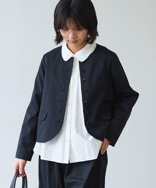 bulle de savon(ビュルデサボン)の「2/80 TWツイル ノーカラージャケット(ノーカラージャケット・レディース・ブラック/グレー・FREE)」の4枚目の写真