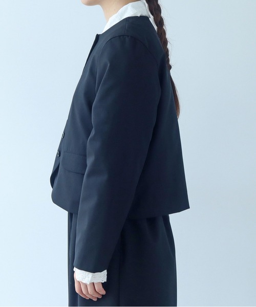 bulle de savon(ビュルデサボン)の「2/80 TWツイル ノーカラージャケット(ノーカラージャケット・レディース・ブラック/グレー・FREE)」の21枚目の写真