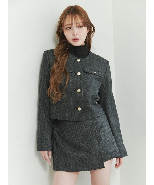 新品タグ付きノーリーズsophi 千鳥格子　ジャケット　金ボタン セール】＜木村りかこさんコラボ＞金ボタン千鳥格子ノーカラー