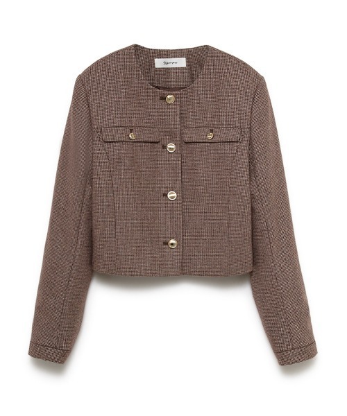 セール】＜木村りかこさんコラボ＞金ボタン千鳥格子ノーカラー