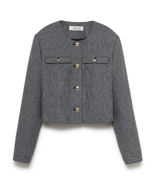 セール】＜木村りかこさんコラボ＞金ボタン千鳥格子ノーカラー