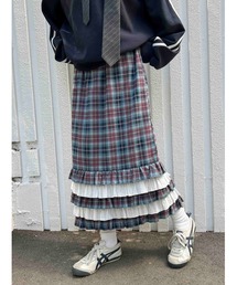 ヘムフリルチェックロングスカート