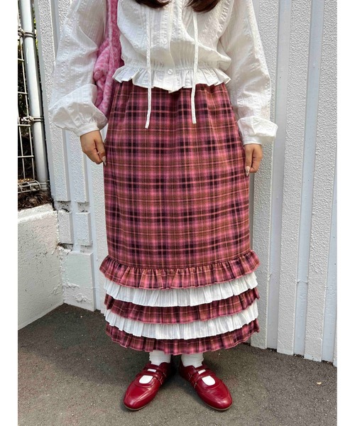 WC(ダブル シー)の「ヘムフリルチェックロングスカート(スカート・レディース・ピンク/ブルー・FREE)」の12枚目の写真